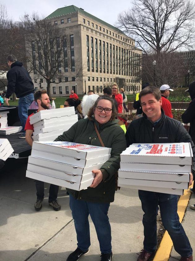 Teachers in San Francisco sent pizza to the picket lines West Virginia as a show of solidarity. Photo credit: Eric Blanc. 